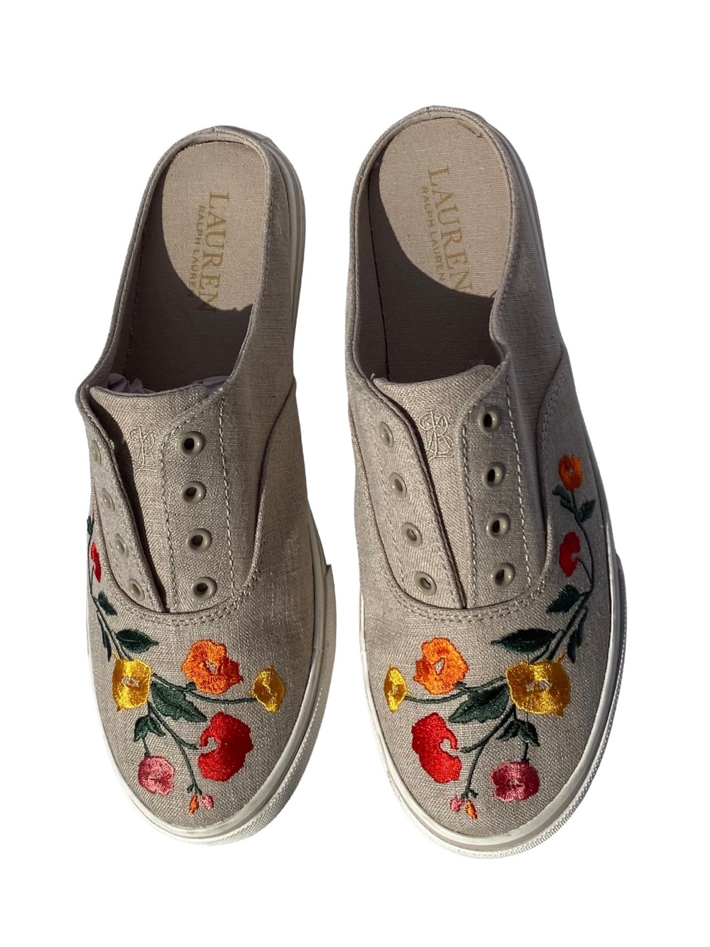 Lauren Ralph Lauren | JAIDA ll Beige Floral Embroidered Slip-On Sneakers